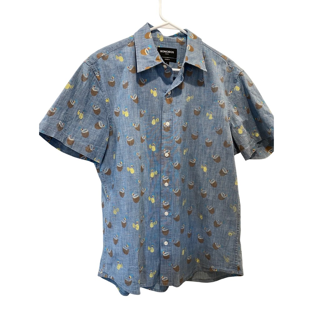 Bonobos Short Sleeve Button Up Mens‎ Large Coconut Cocktail Print Tailored Fit